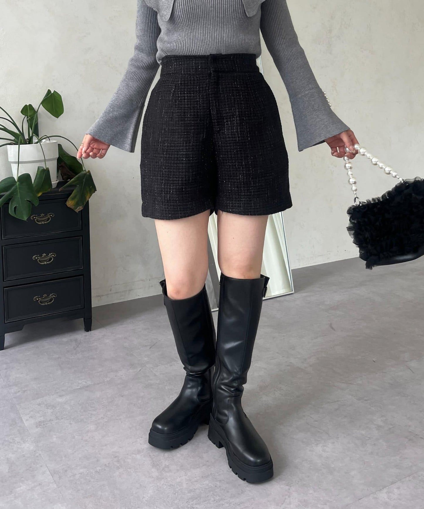 亮片粗花呢短褲