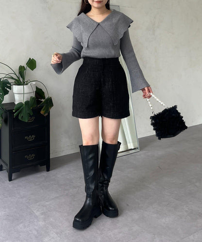 亮片粗花呢短褲