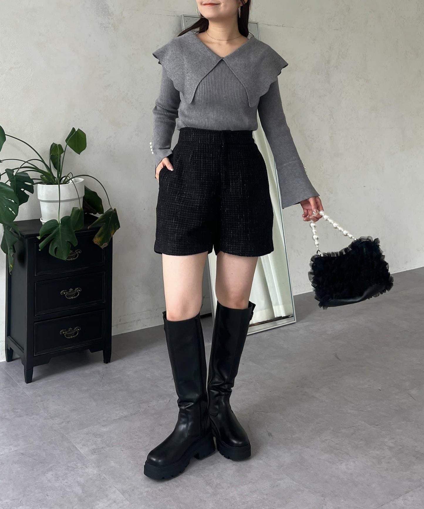 亮片粗花呢短褲