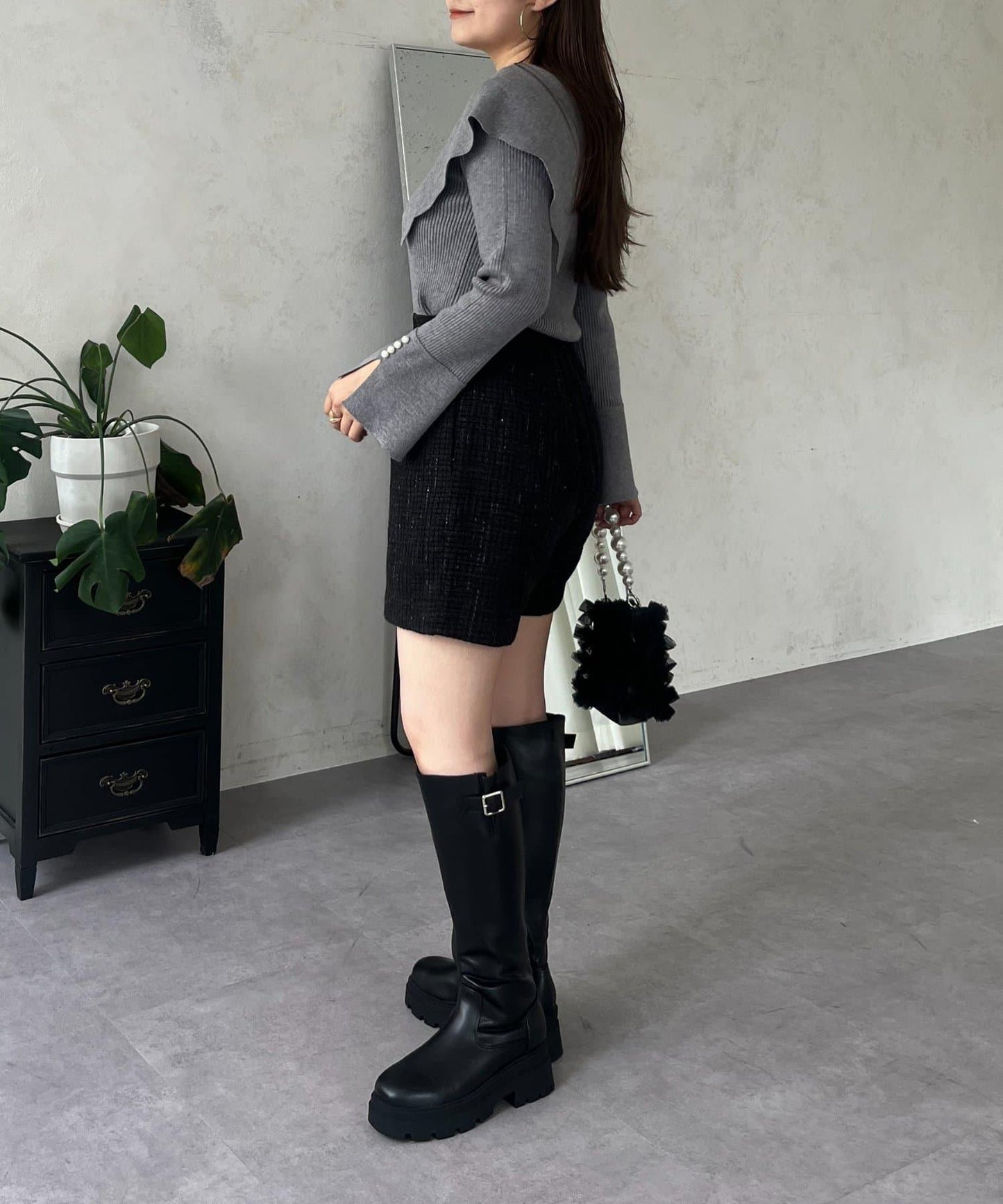 亮片粗花呢短褲