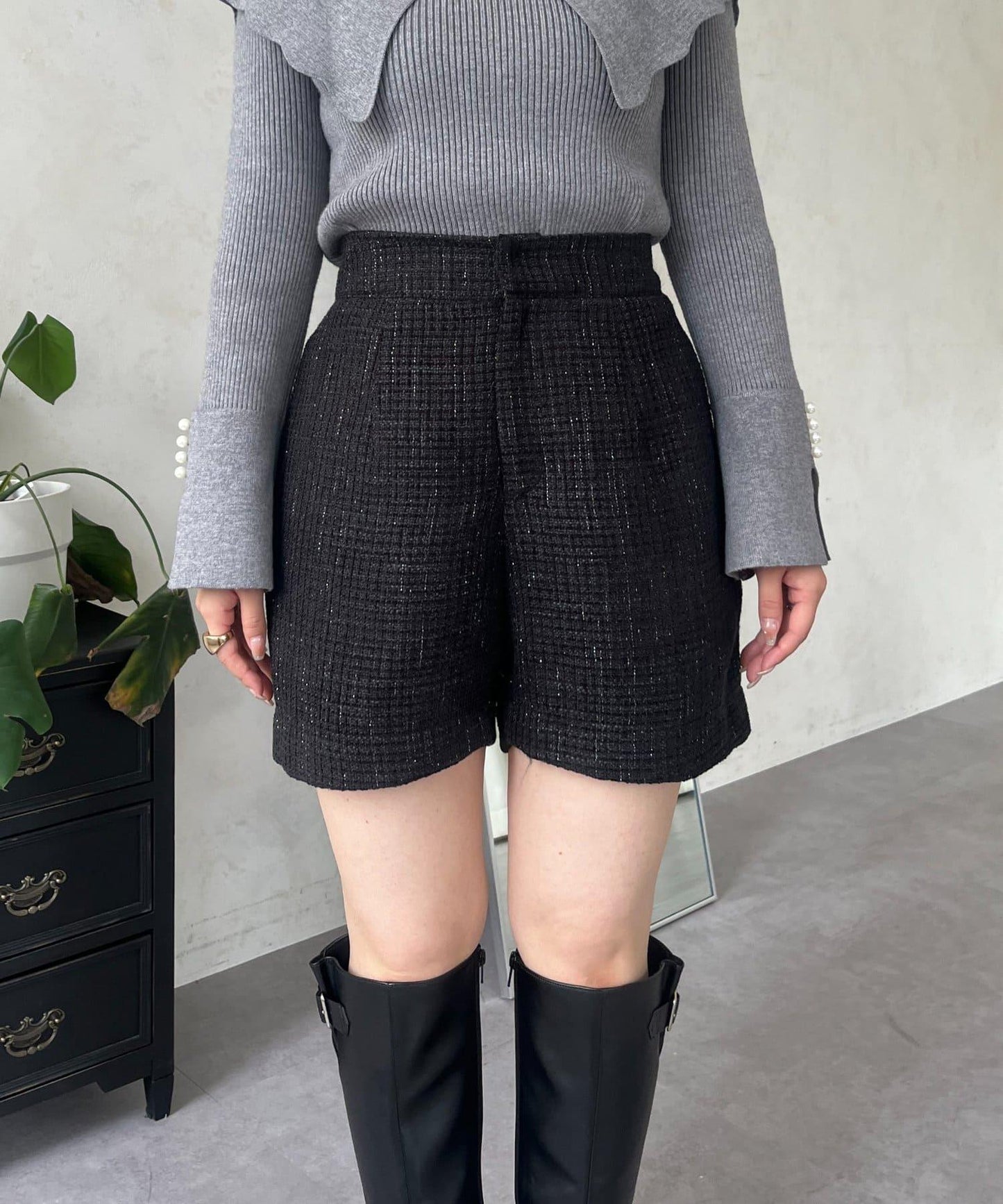 亮片粗花呢短褲