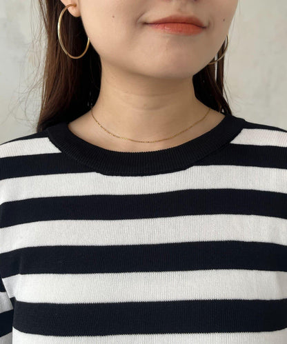 泡泡袖下襬珍珠拼接針織衫