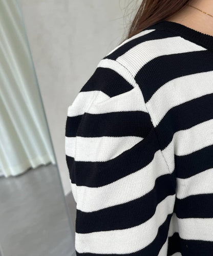 泡泡袖下襬珍珠拼接針織衫