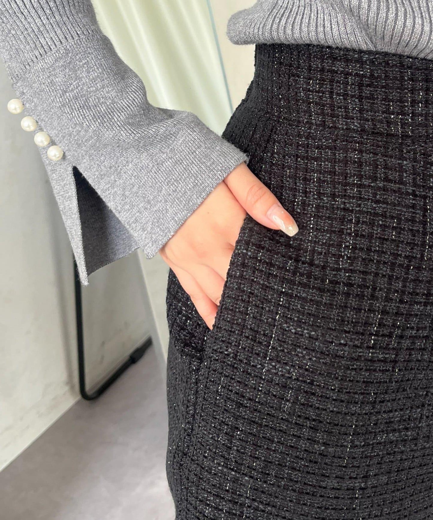 亮片粗花呢短褲