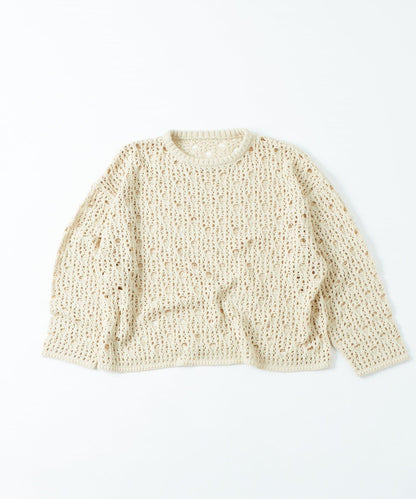 【WHO'S WHO gallery】鏤空編織一字肩寬鬆針織衫