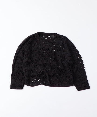 【WHO'S WHO gallery】鏤空編織一字肩寬鬆針織衫