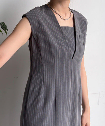 【適合特殊場合】細條紋刺繡吊帶背心套裝連衣裙