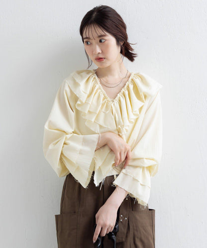 【Kastane】荷葉邊蝴蝶結襯衫
