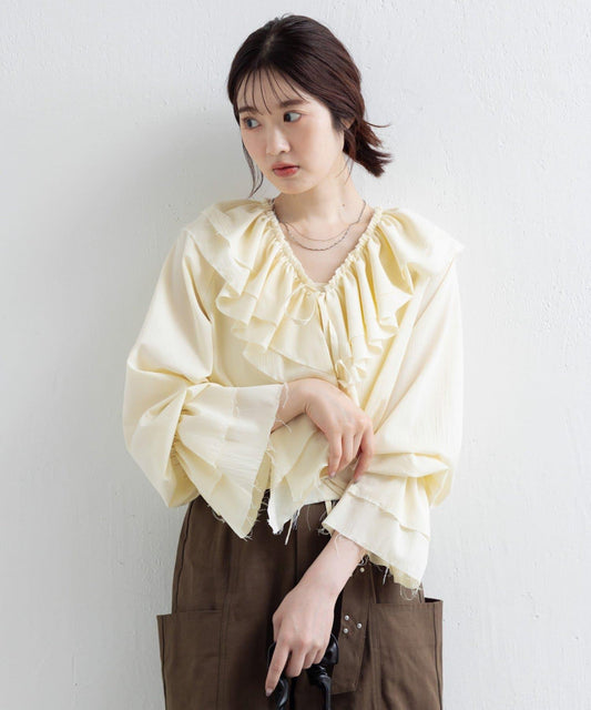 【Kastane】荷葉邊蝴蝶結襯衫