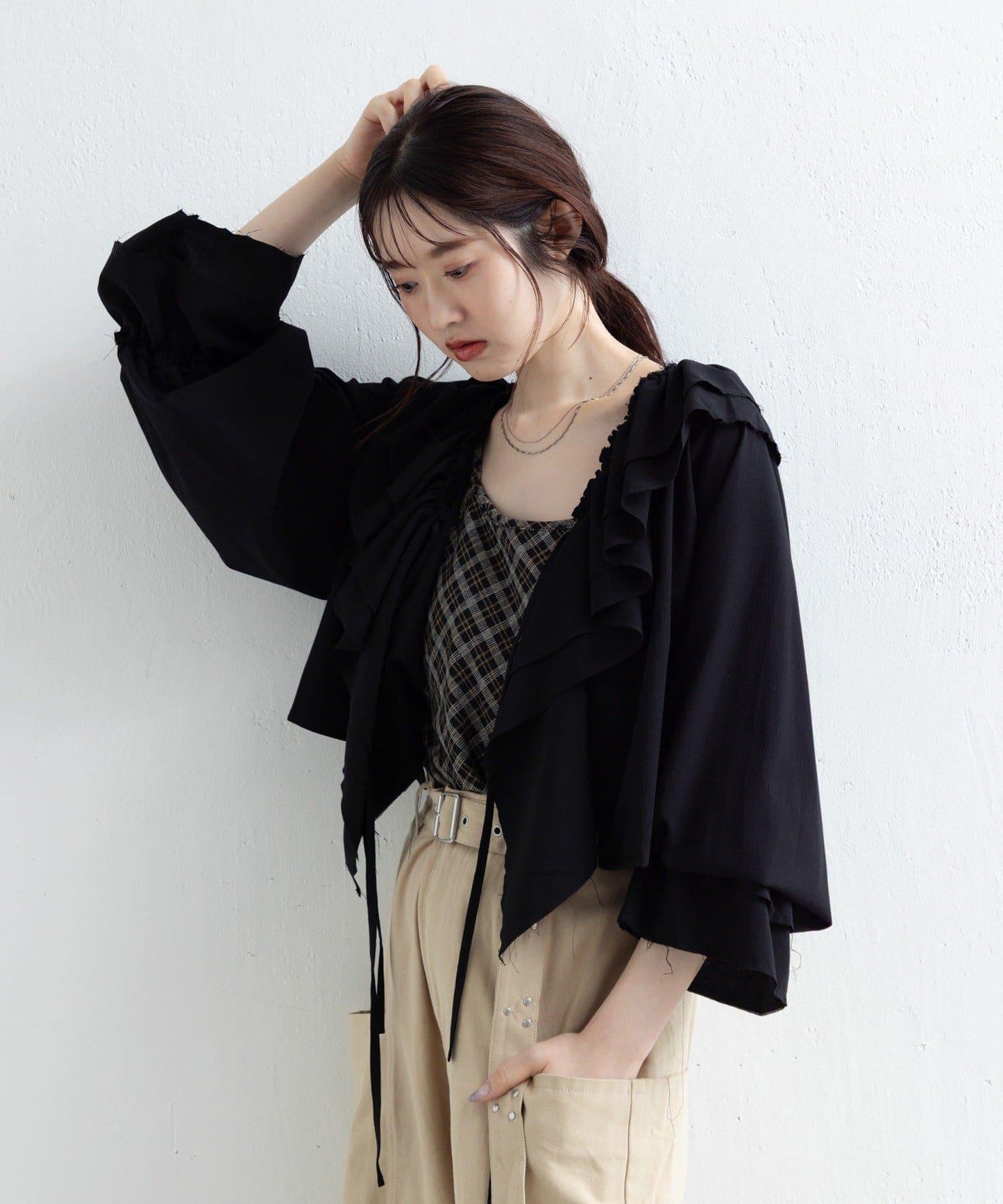 【Kastane】荷葉邊蝴蝶結襯衫