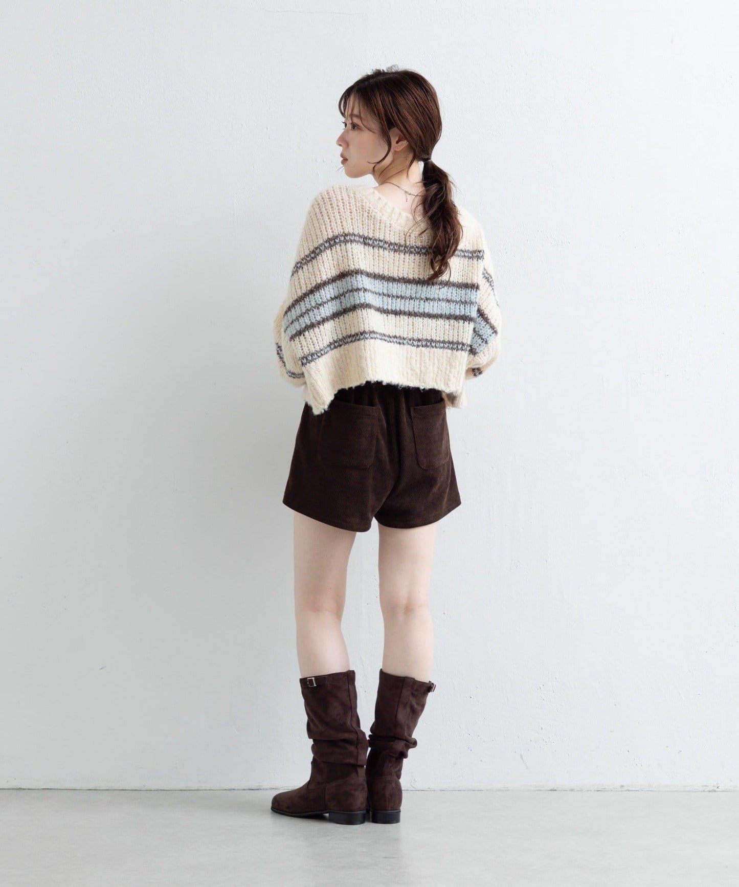 【Kastane】條紋仿馬海毛針織衫