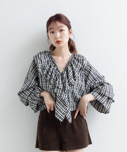 【Kastane】荷葉邊蝴蝶結襯衫
