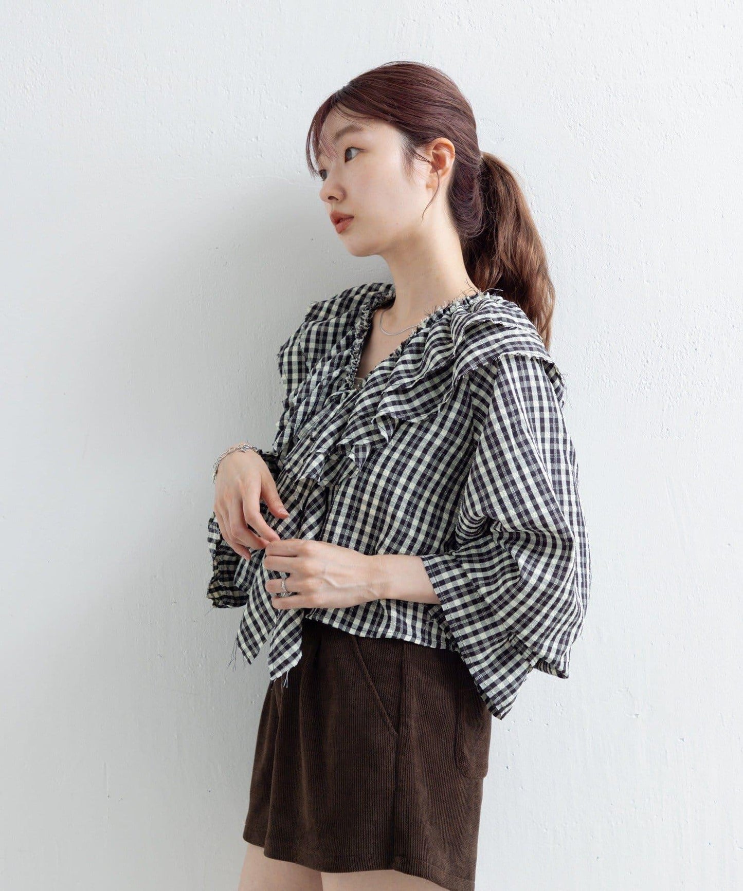 【Kastane】荷葉邊蝴蝶結襯衫