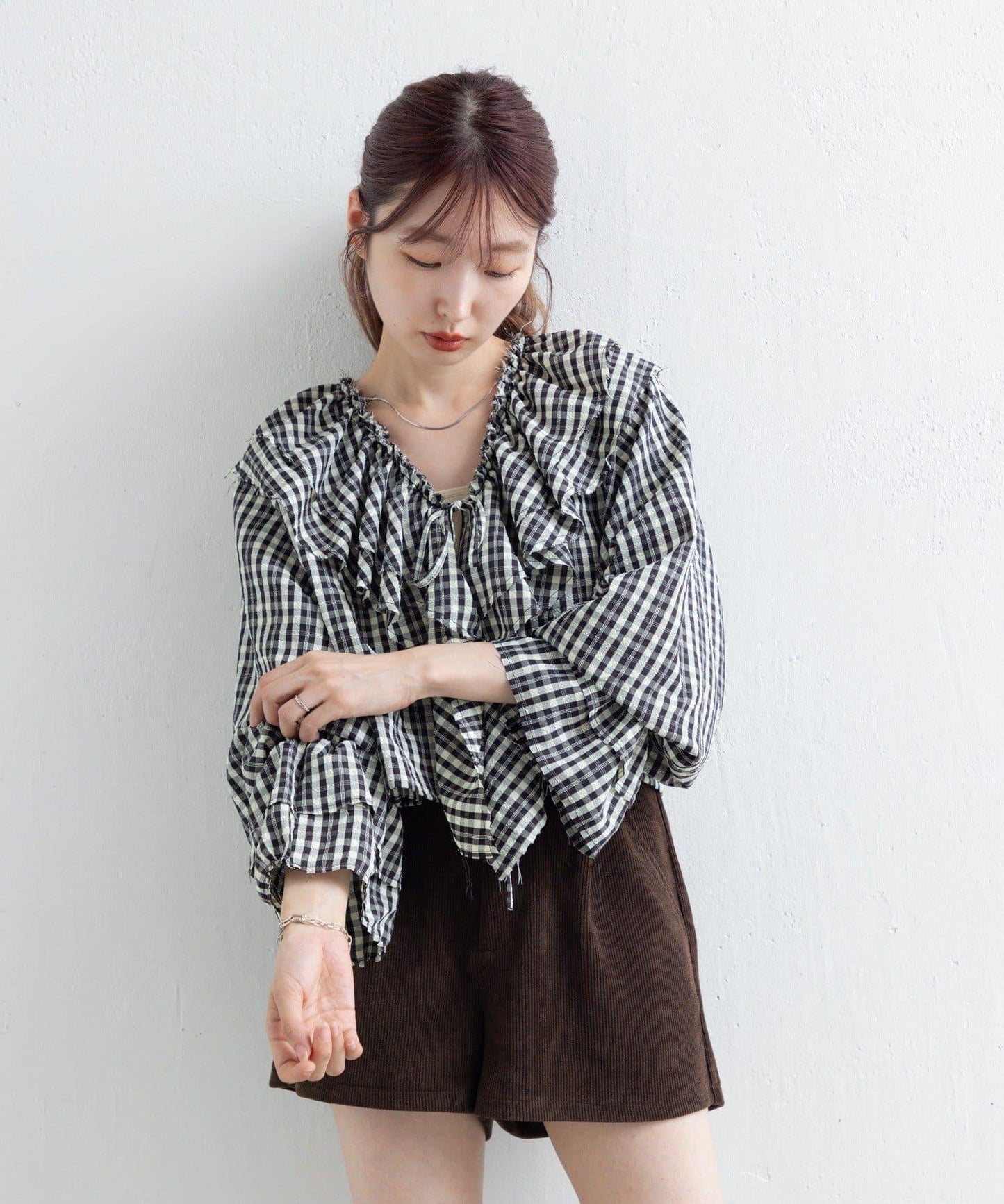 【Kastane】荷葉邊蝴蝶結襯衫