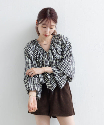 【Kastane】荷葉邊蝴蝶結襯衫