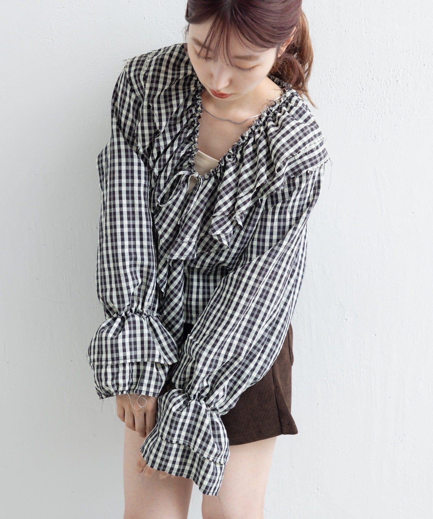 【Kastane】荷葉邊蝴蝶結襯衫