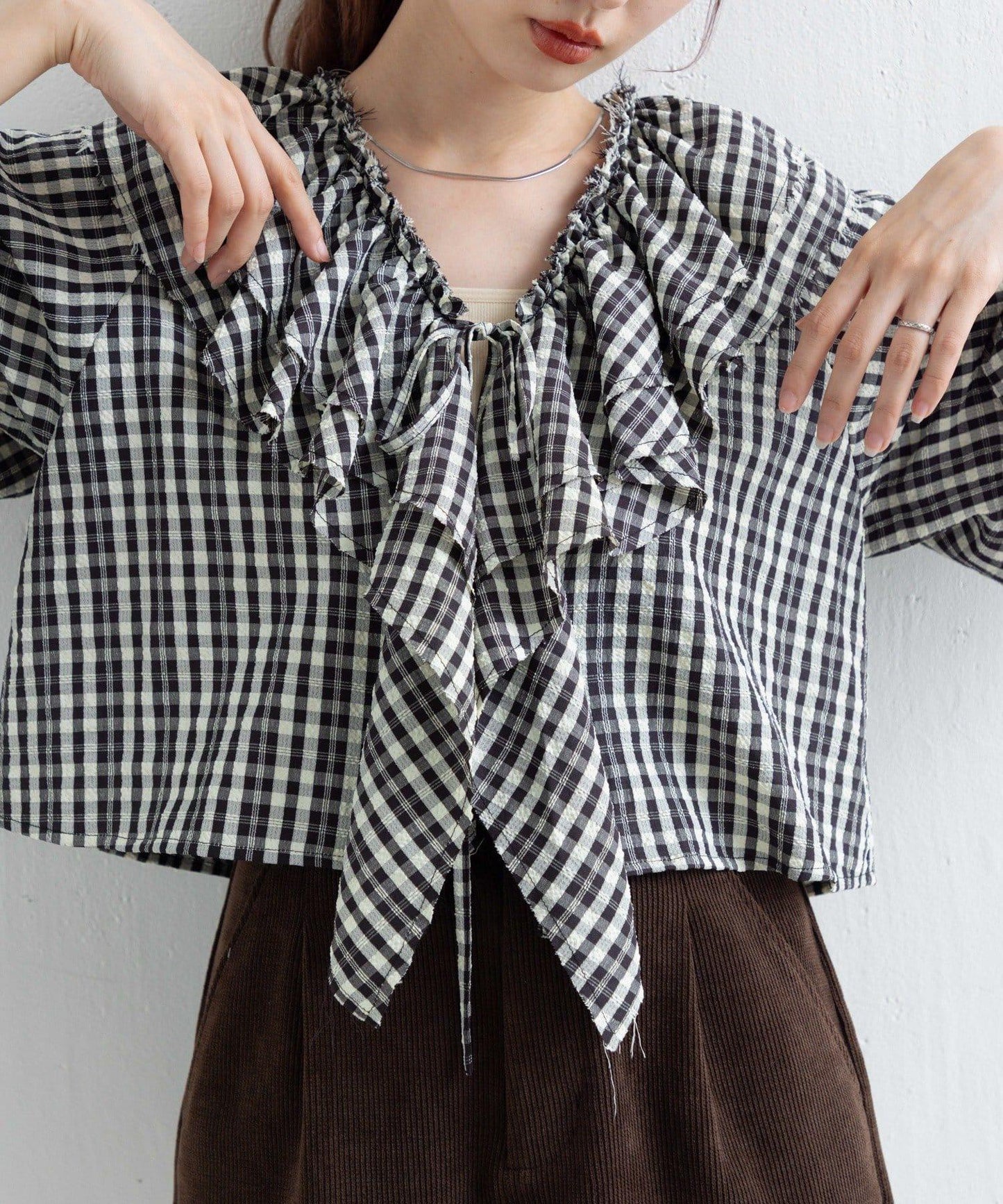 【Kastane】荷葉邊蝴蝶結襯衫