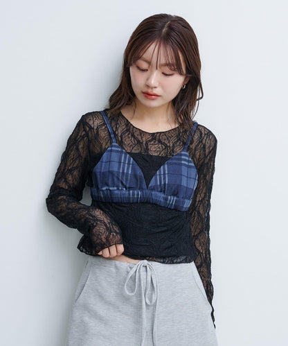 【Kastane】網紗牛仔吊帶上衣