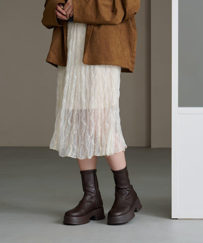 【Kastane】蕾絲透視中長裙