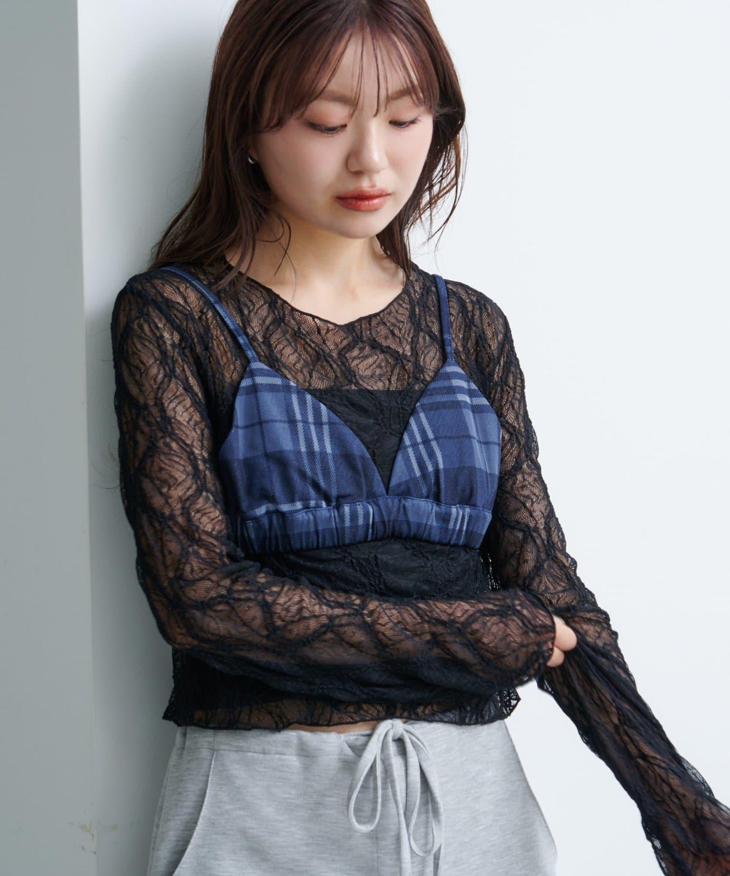 【Kastane】網紗牛仔吊帶上衣