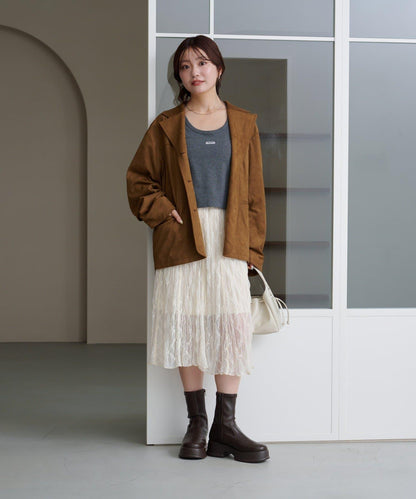 【Kastane】蕾絲透視中長裙