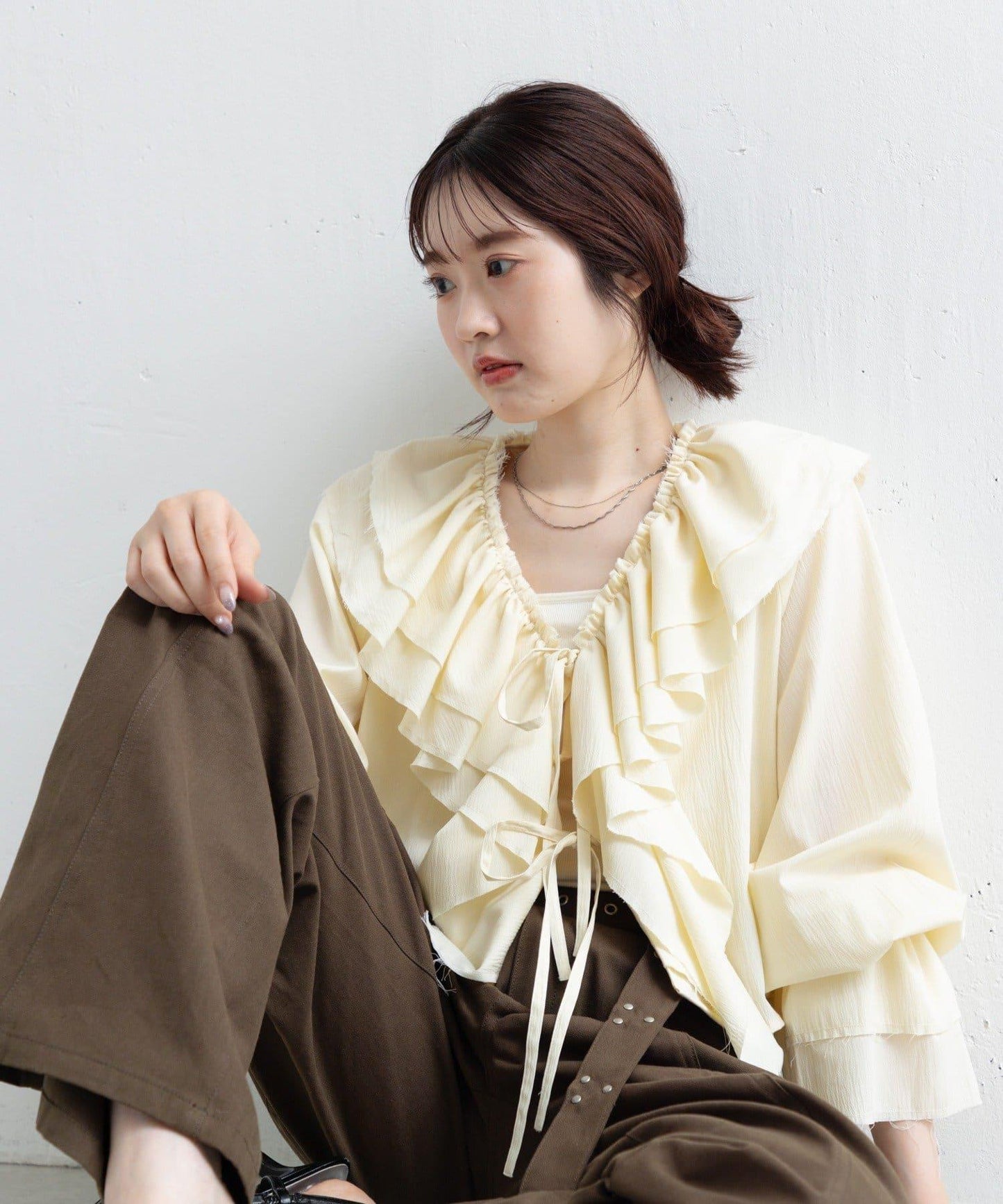 【Kastane】荷葉邊蝴蝶結襯衫