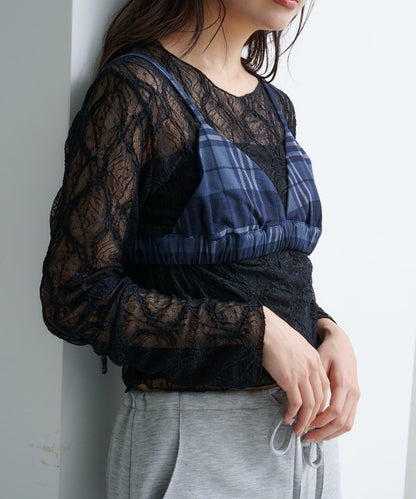 【Kastane】網紗牛仔吊帶上衣