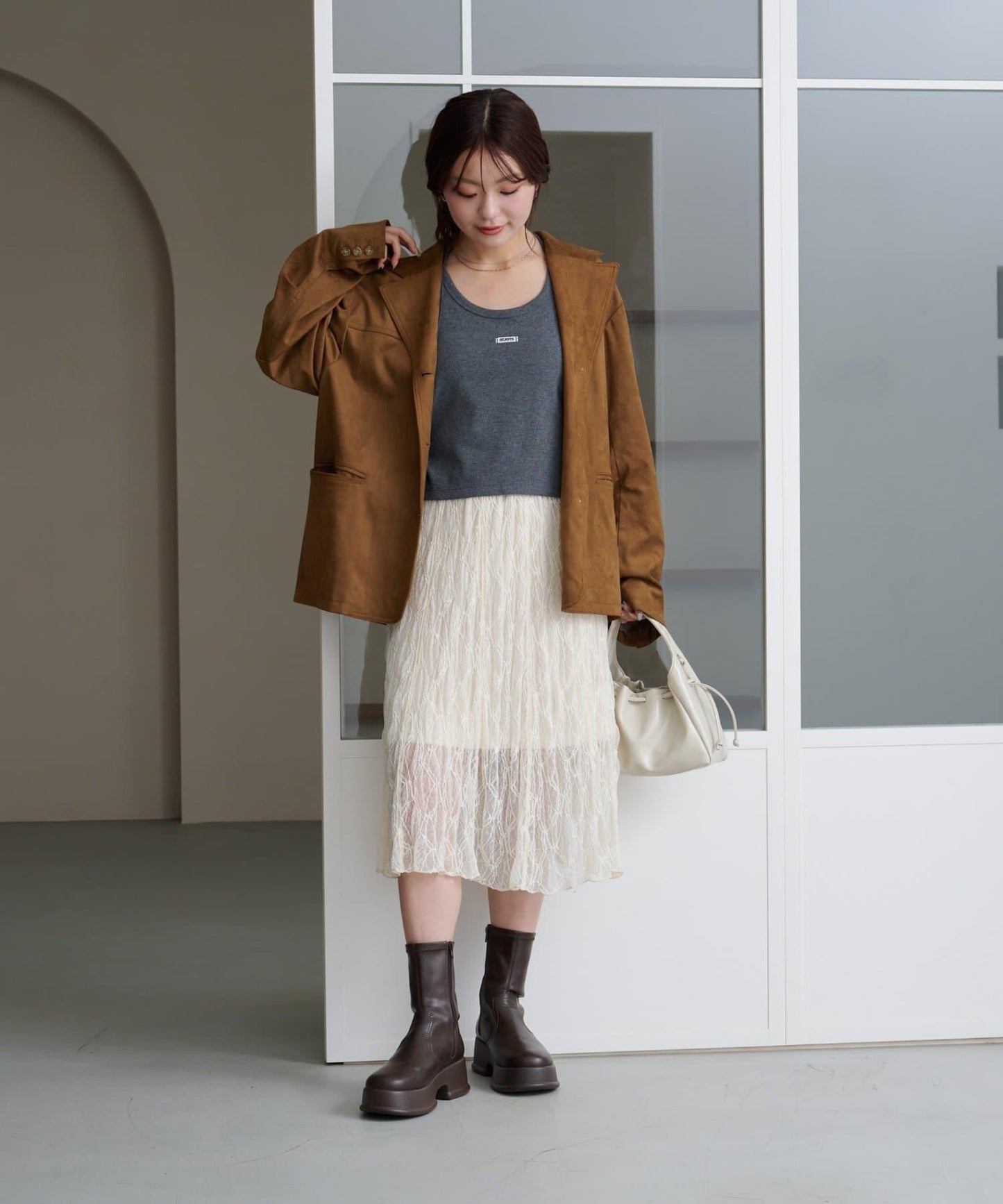 【Kastane】蕾絲透視中長裙