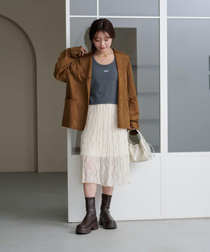 【Kastane】蕾絲透視中長裙