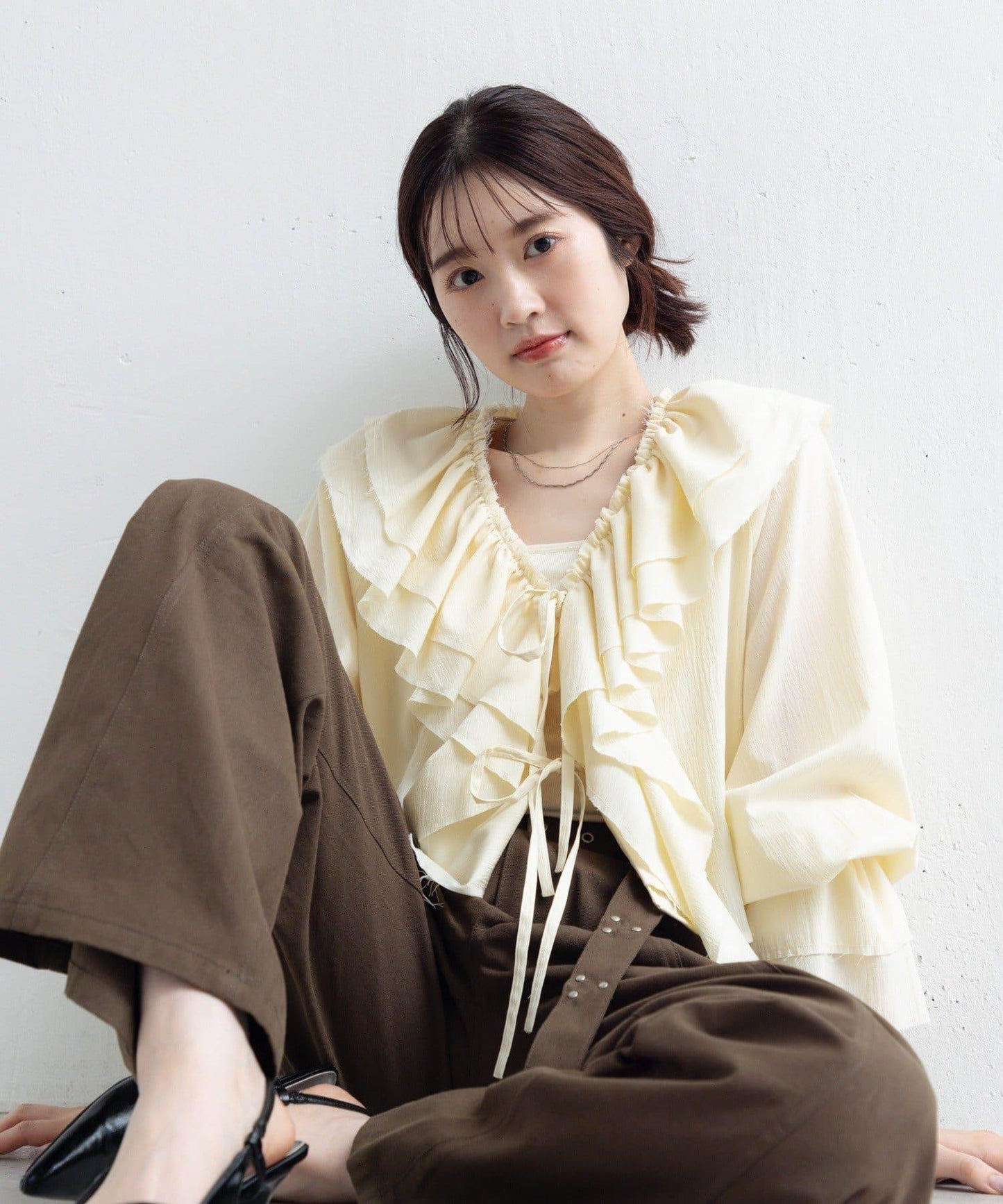 【Kastane】荷葉邊蝴蝶結襯衫