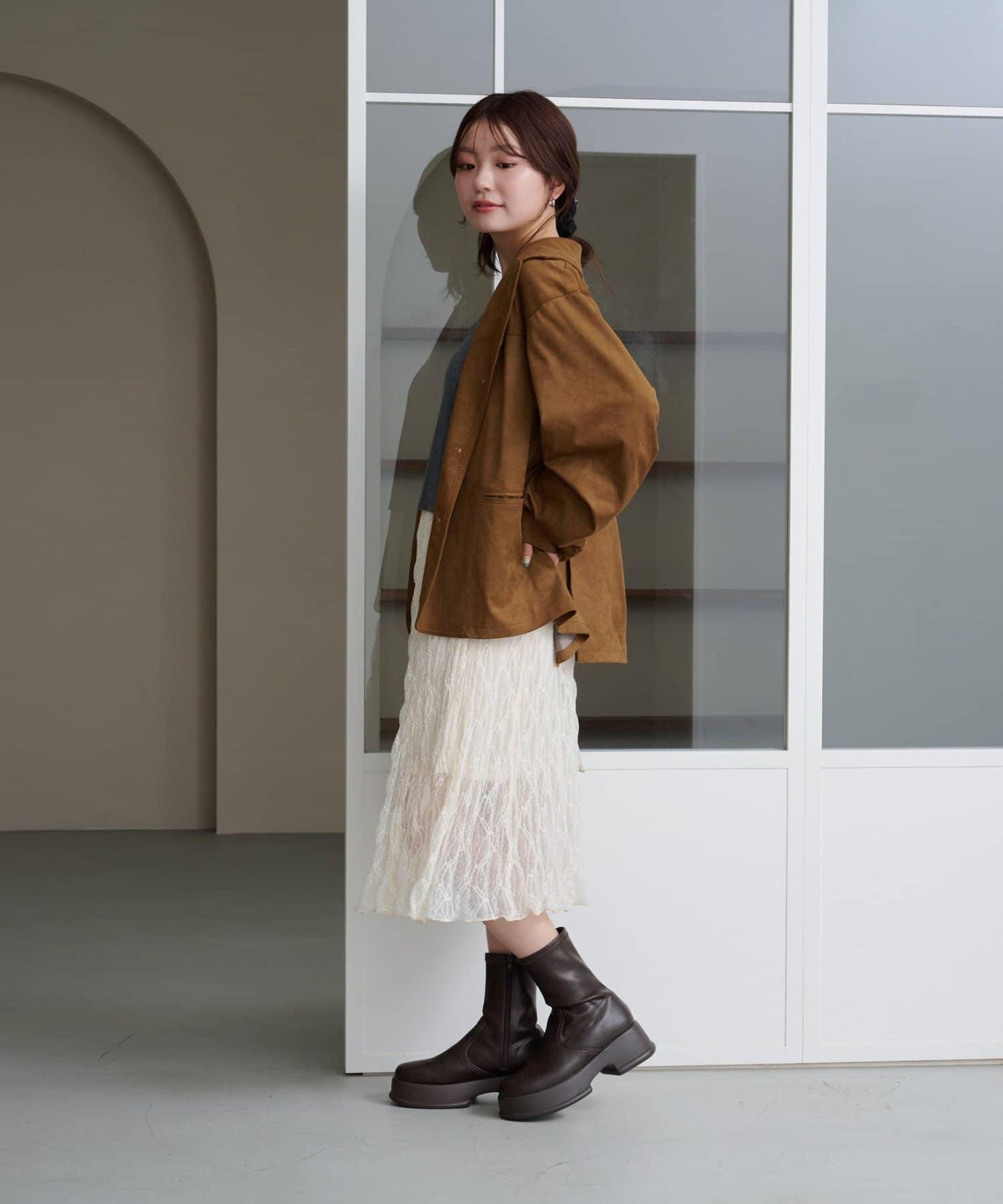 【Kastane】蕾絲透視中長裙