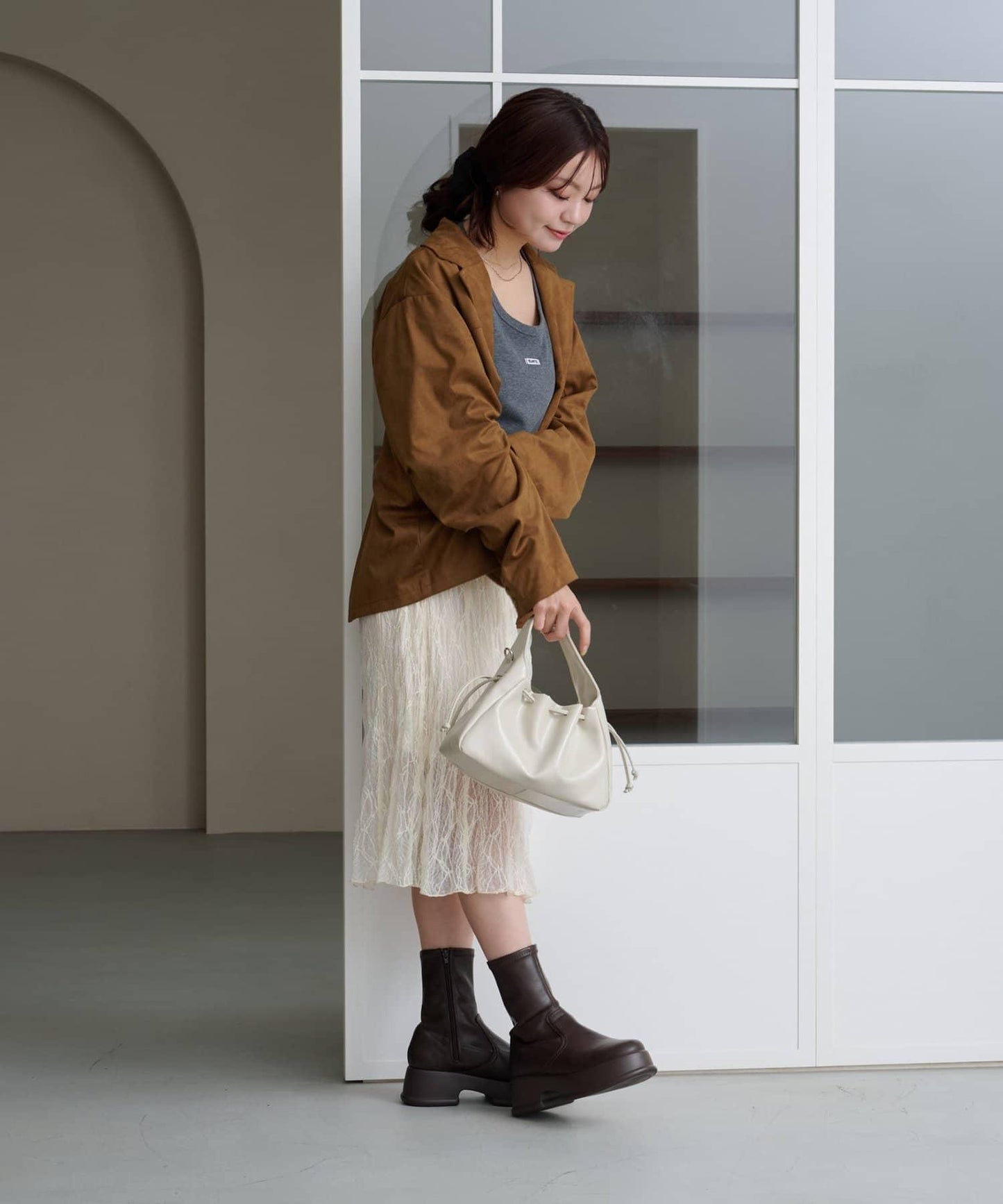 【Kastane】蕾絲透視中長裙