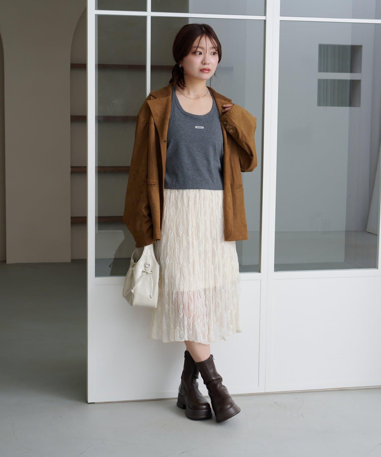 【Kastane】蕾絲透視中長裙