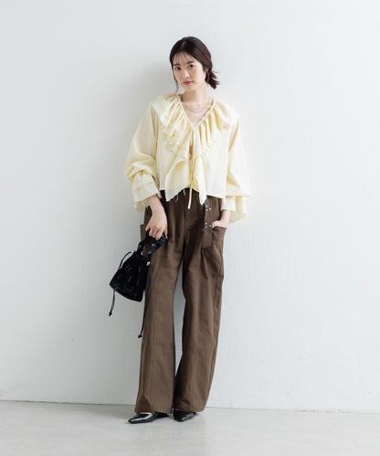 【Kastane】荷葉邊蝴蝶結襯衫