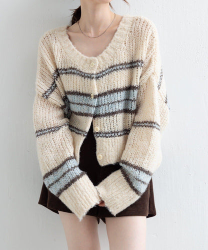 【Kastane】條紋仿馬海毛針織衫
