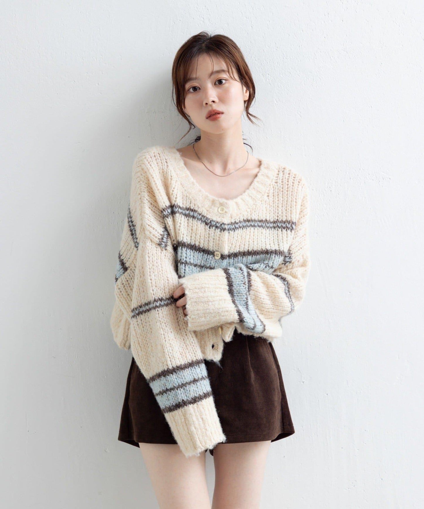 【Kastane】條紋仿馬海毛針織衫