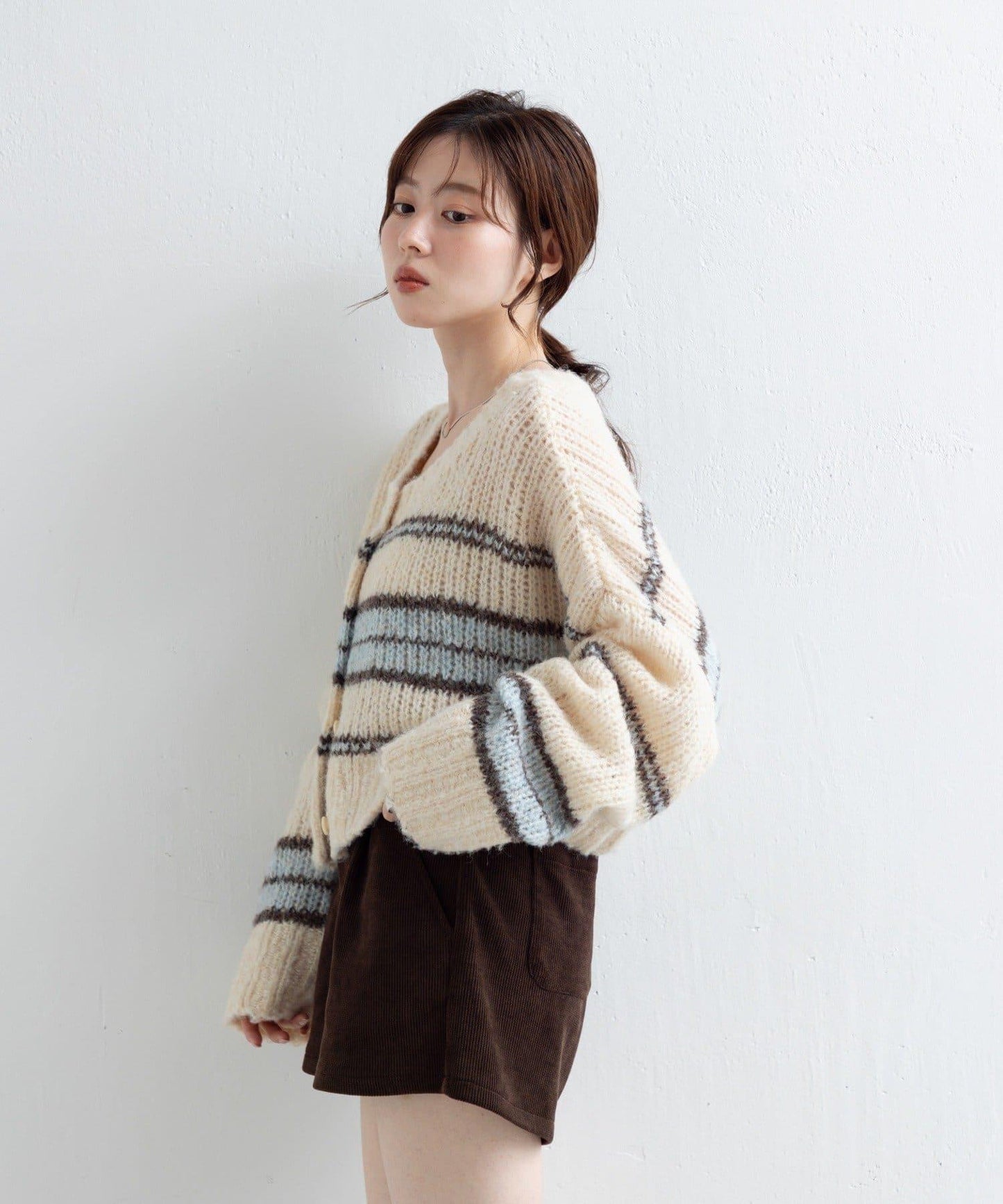 【Kastane】條紋仿馬海毛針織衫