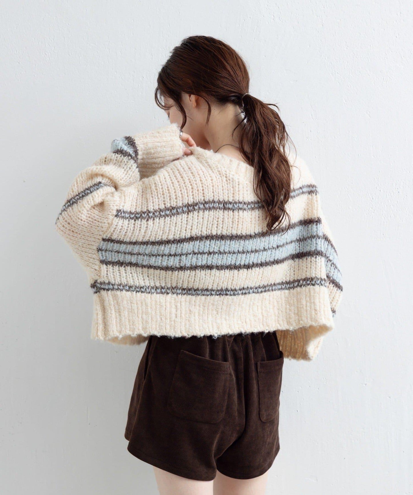 【Kastane】條紋仿馬海毛針織衫