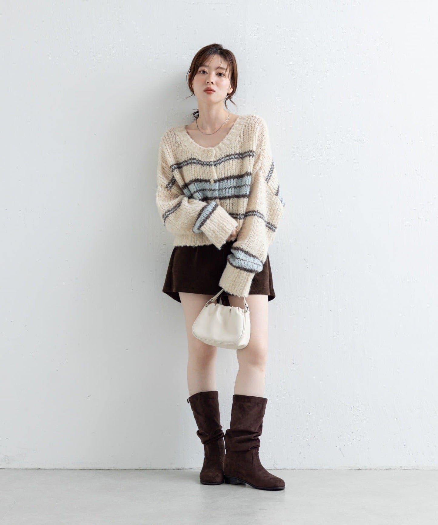 【Kastane】條紋仿馬海毛針織衫