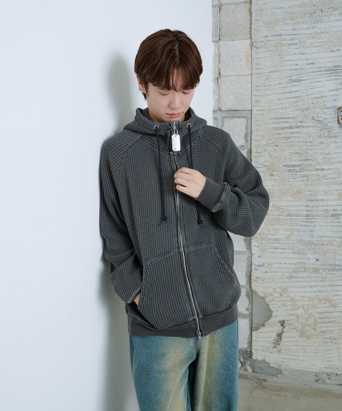 【Kastane】【WHIMSIC】華夫格拉鍊連帽衛衣