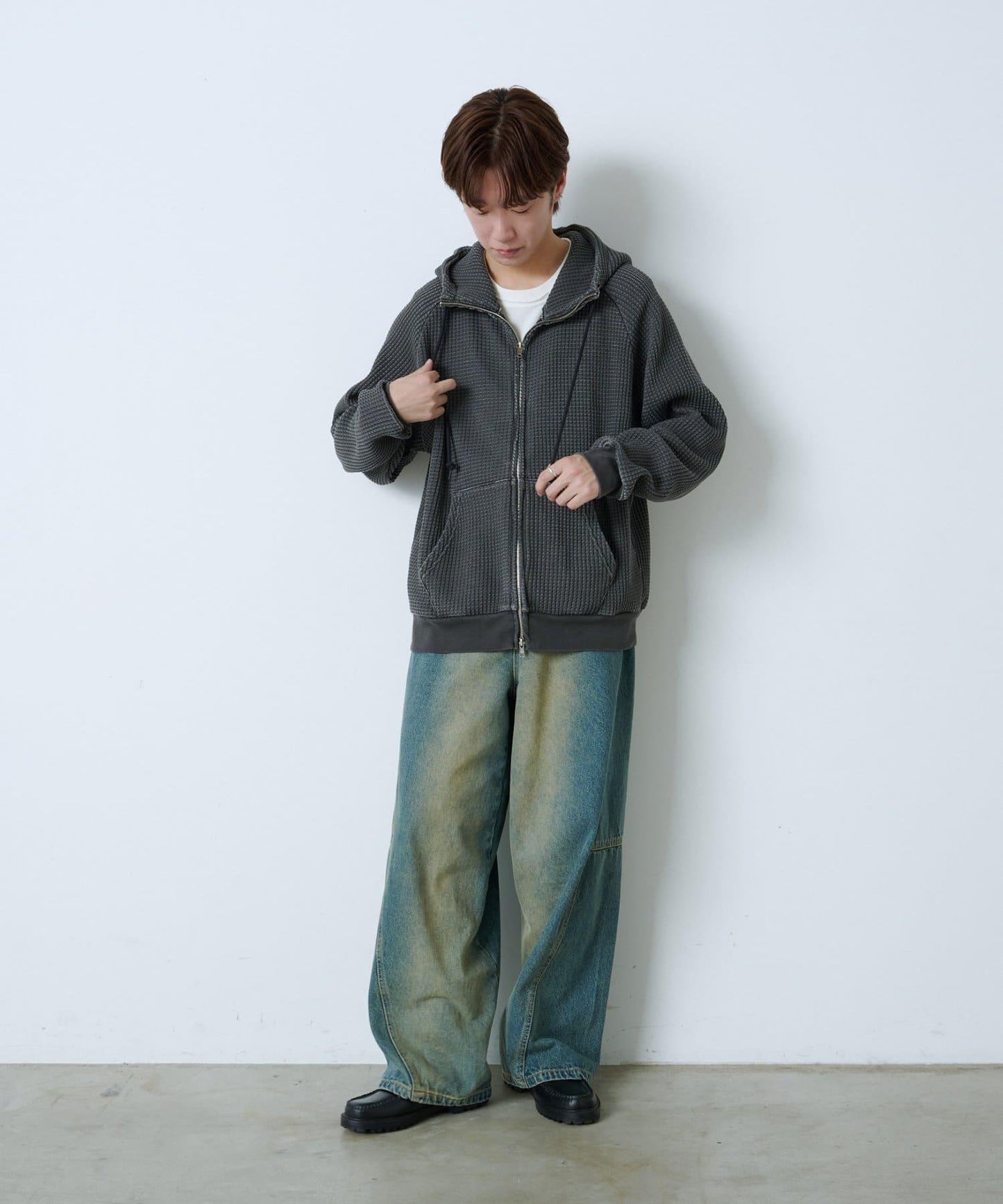 【Kastane】【WHIMSIC】華夫格拉鍊連帽衛衣