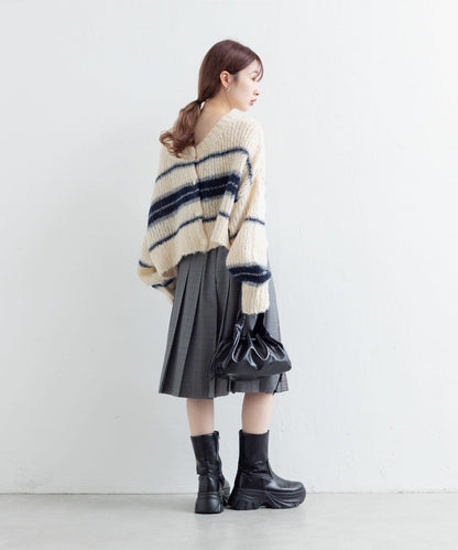 【Kastane】條紋仿馬海毛針織衫