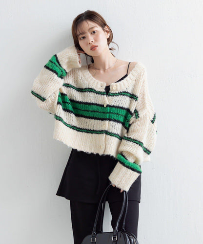 【Kastane】條紋仿馬海毛針織衫