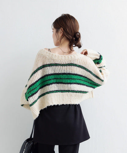 【Kastane】條紋仿馬海毛針織衫