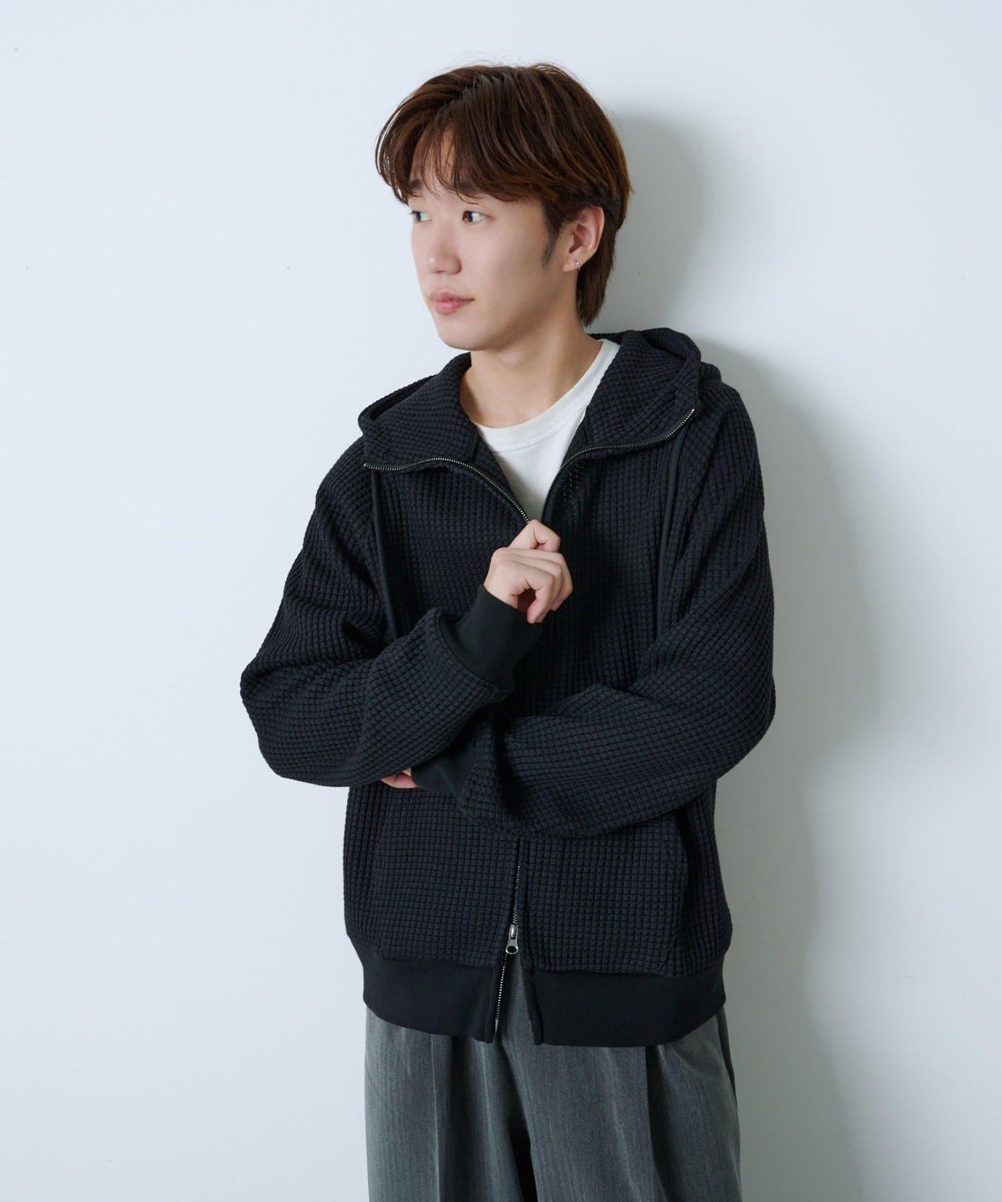 【Kastane】【WHIMSIC】華夫格拉鍊連帽衛衣