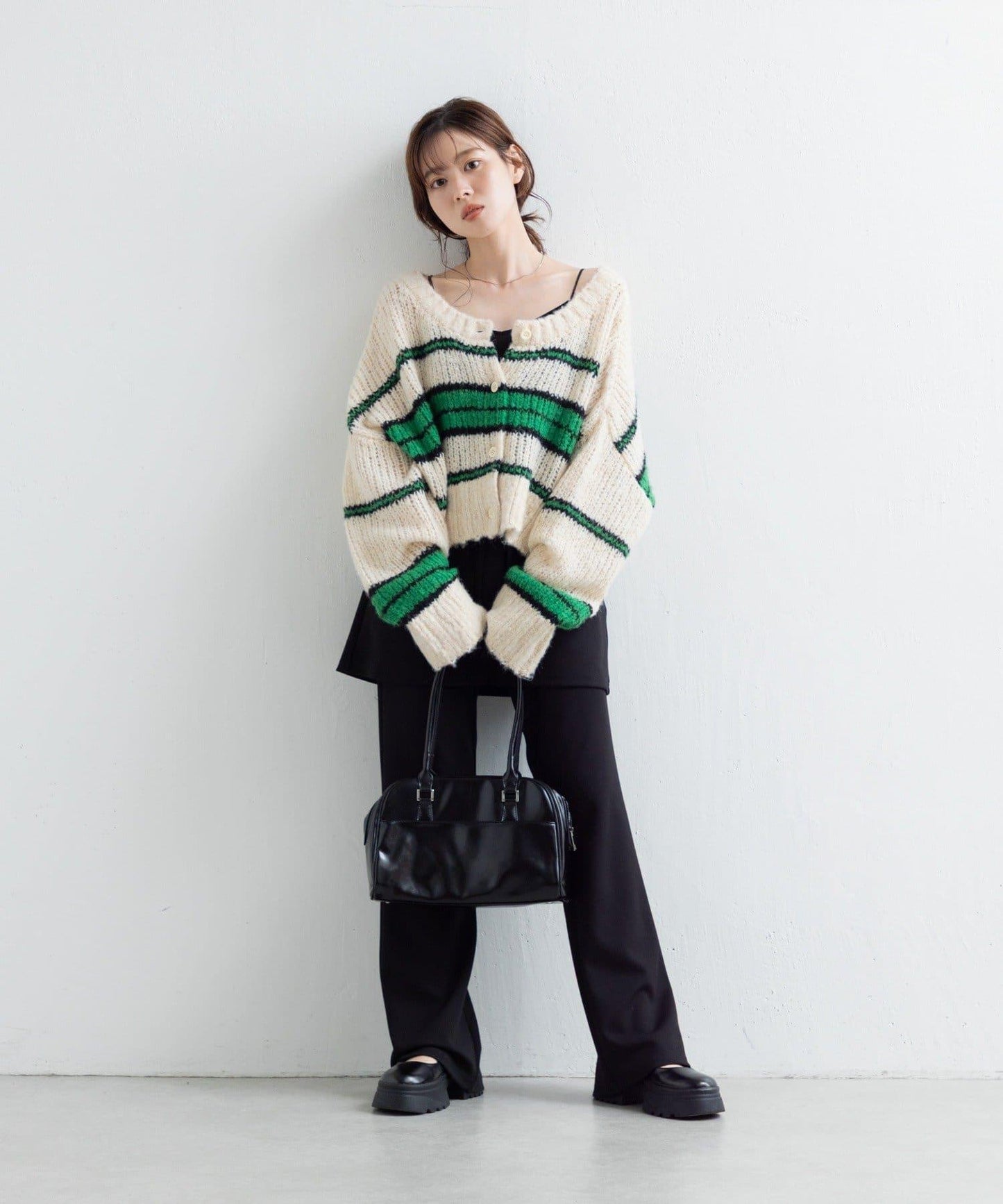【Kastane】條紋仿馬海毛針織衫