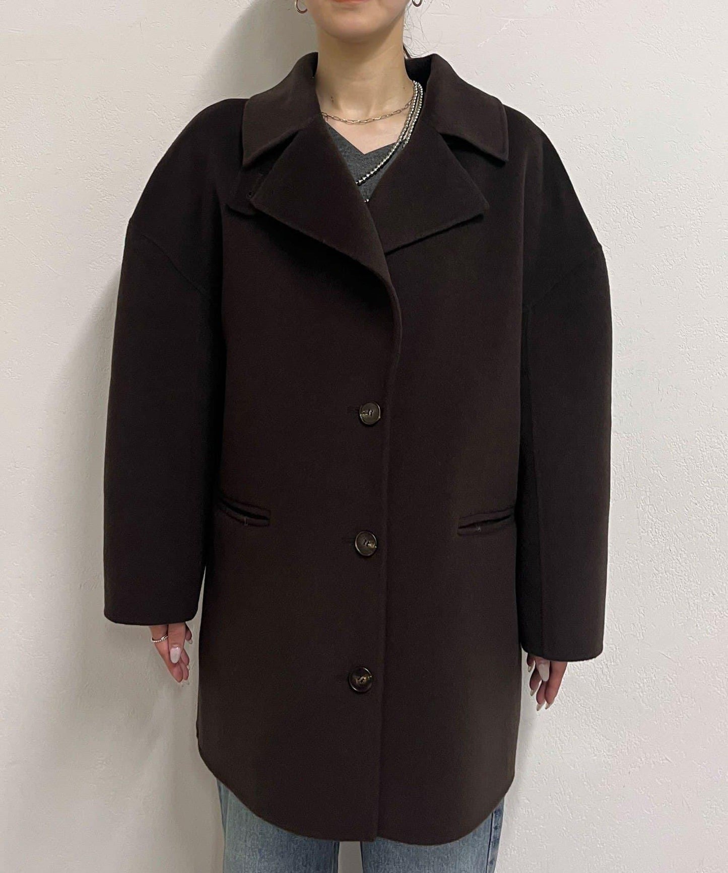 大翻領雙面中長大衣