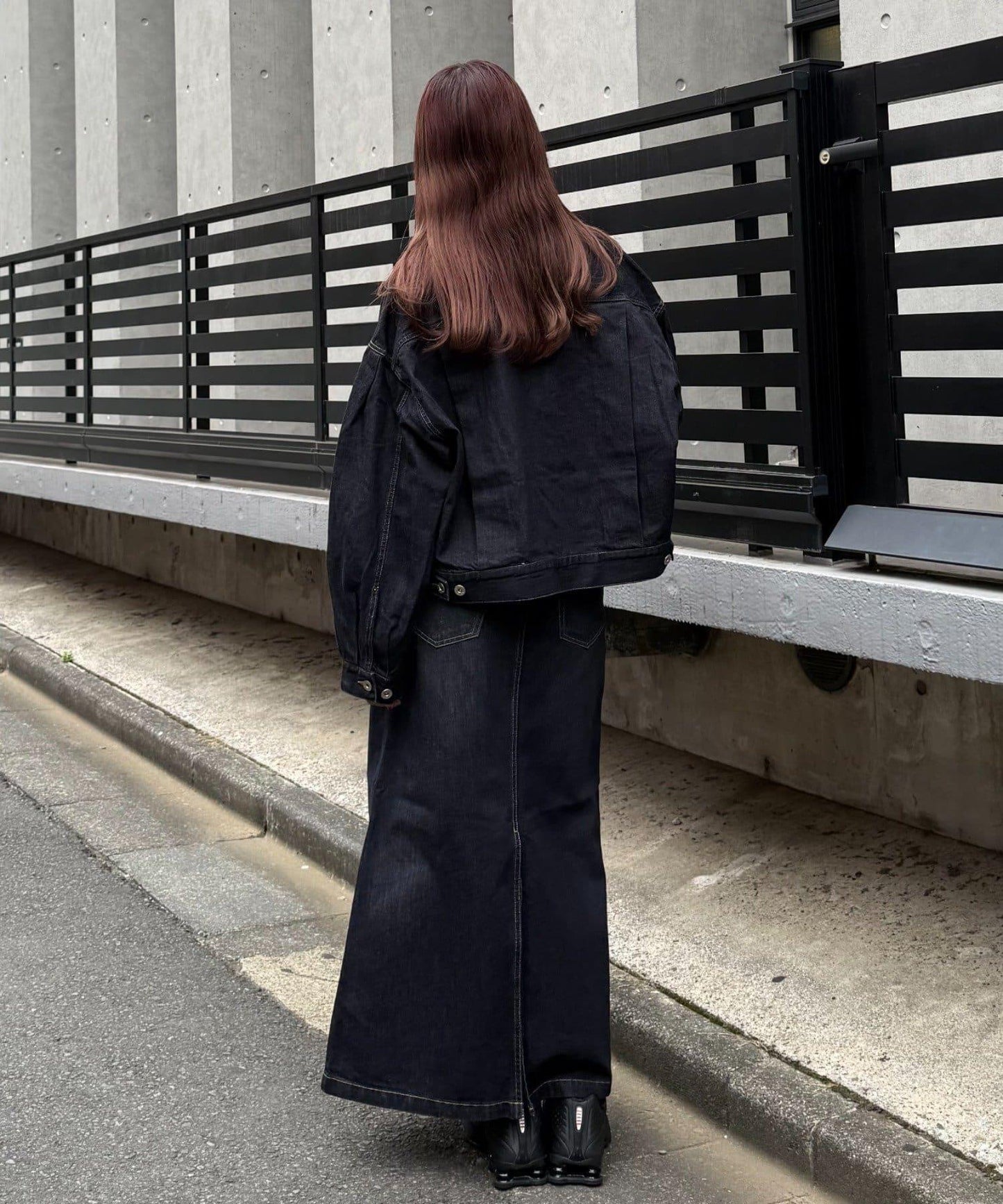 牛仔高腰長裙