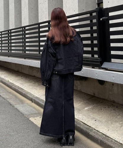 牛仔高腰長裙
