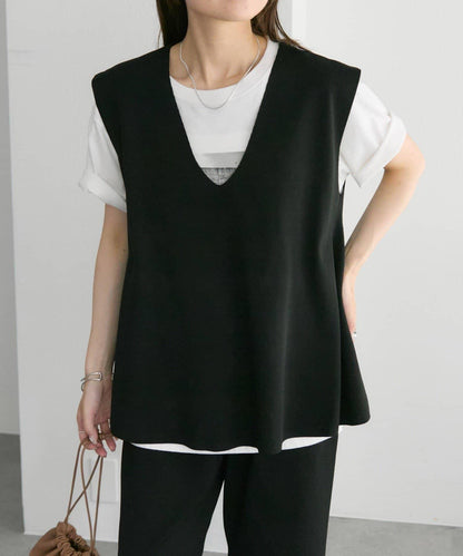 彈力V領針織背心